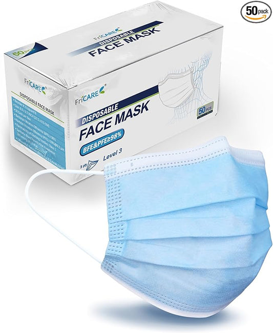 FriCARE Disposable Face Masks, 3-Ply ASTM Level 3 Medical Grade, Breathable & Comfortable for Adult Daily Work/Sun Protect...