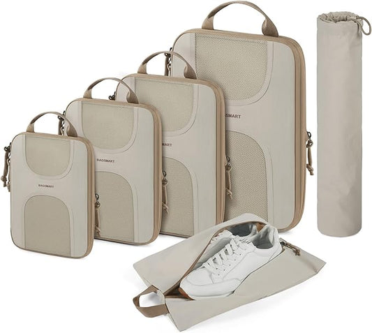 BAGSMART 6 Set Packing Cubes for Suitcases, Lightweight Suitcase Organizers & Compression Travel Cubes