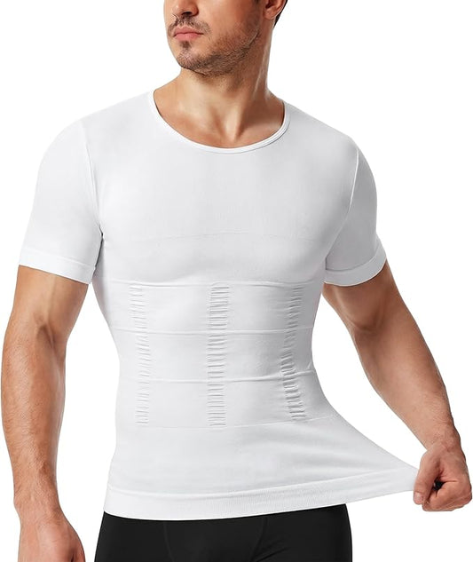 Nebility Mens Compression Shirt - Short Sleeve Shapewear Slimming Undershirt Gynecomastia Compression Shirts Workout Top