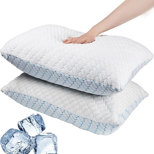VAINOC Memory Foam Pillows Queen Size Set of 2, Adjustable Cooling Pillow for Side Back Stomach Sleepers with Washable Rem...