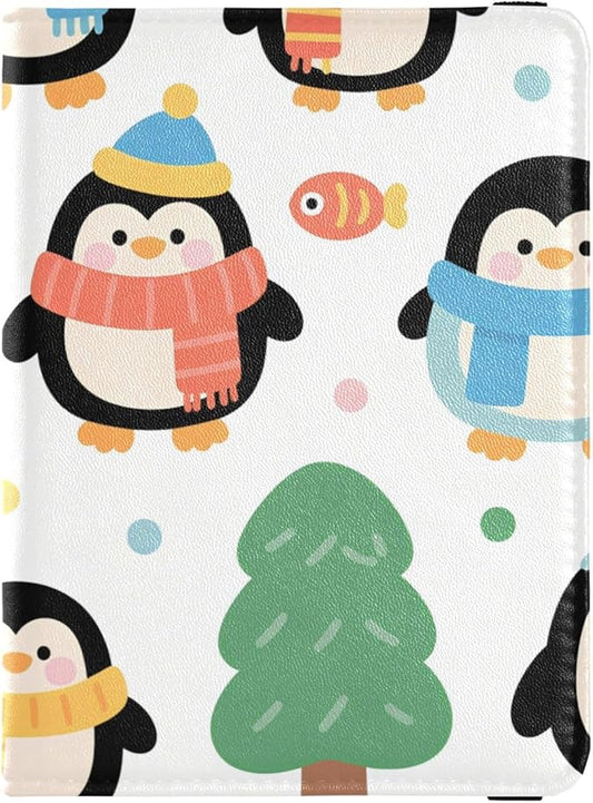 Penguin Winter Pattern Leather Passport and Vaccine Card Holder Combo Travel Documents Organizer Protector Passport Holder...