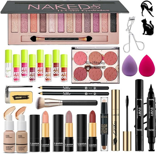 28 Pcs All in One Full Makeup Kit for Women, Makeup Set for Women&Beginner,Eyeshadow, Foundation, Lipsticks, Eyeliner, Mas...