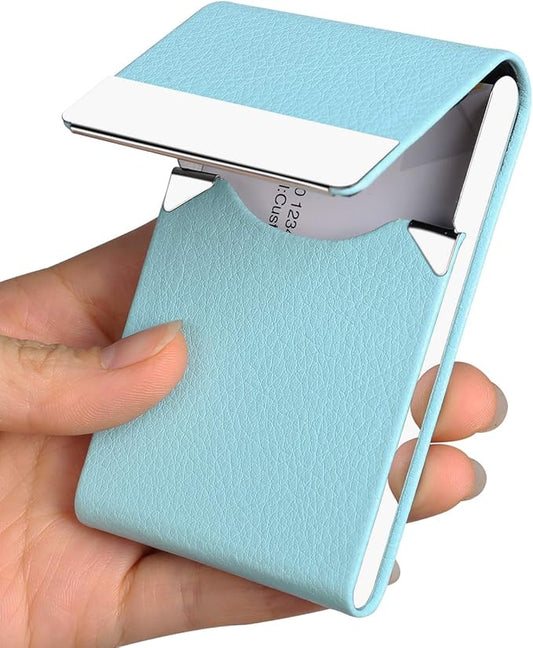 JuneLsy Professional Business Card Holder Case PU Leather Metal Name Card Holder Pocket Business Card Carrier for Men & Wo...