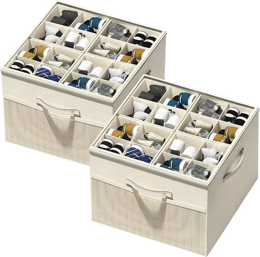 Aokeyee Shoe Organizer for Closet,2 Pack Foldable Shoe Storage Organizer Box Bin with Adjustable Dividers and Clear Cover,...