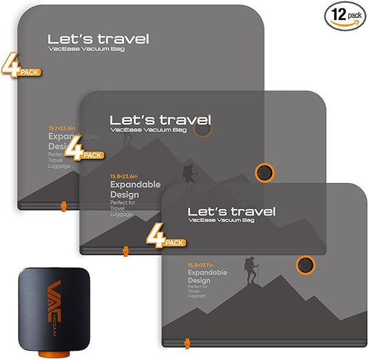 VACKFOX Vacuum Storage Bags with Rechargeable Cordless Pump,12 Pack Vacuum Storage Space Saver Bags, Compression Packing S...