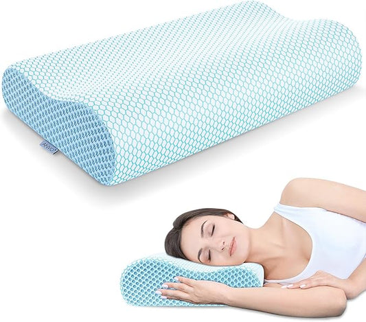 Anvo Memory Foam Pillow, Neck Contour Cervical Orthopedic Bed Pillow for Sleeping Side Back Stomach Sleeper, Ergonomic Des...