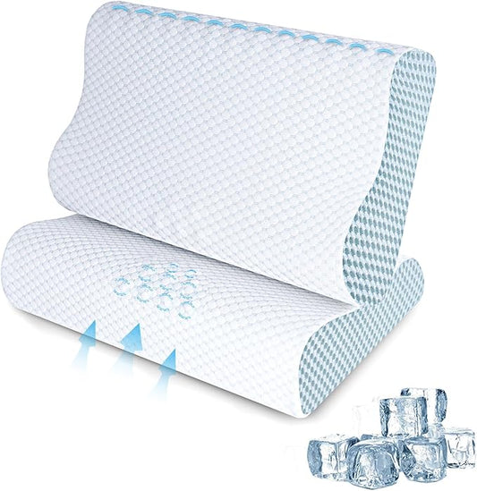 SUFOR 2 Pack Memory Foam Cooling Bed Pillows for Sleeping, Ergonomic Cervical Pillow for Neck and Shoulder Pain Relief, Ad...