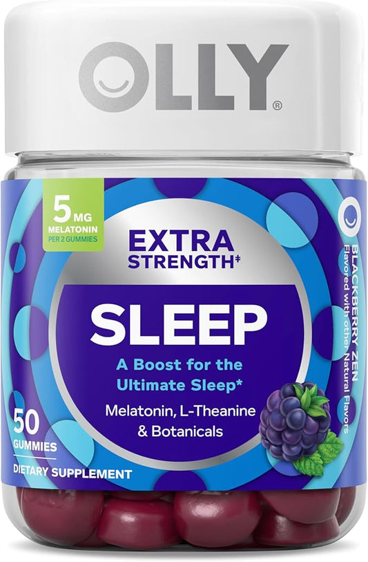 OLLY Extra Strength Sleep Gummy, 5 mg Melatonin, L-Theanine, Chamomile, Lemon Balm, Sleep Aid, BlackBerry - 50 Count