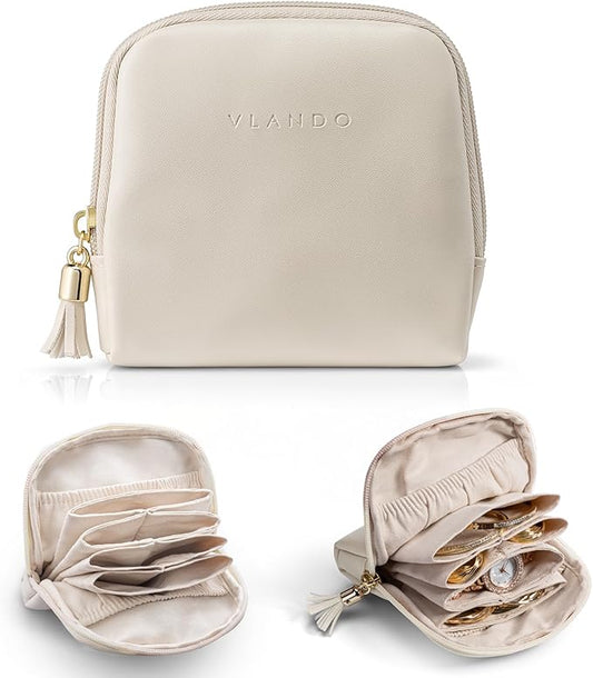 Vlando Small Travel Jewelry Case,Travel Gifts for Women,Jewelry Pouch Bags with Zipper,Velvet Jewelry Organizer Storage Ba...