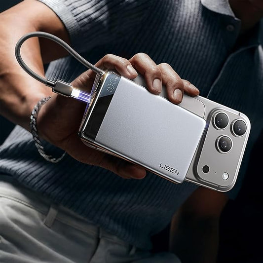 LISEN 10000mAh USB C Power Bank [Aluminum Alloy & Slim] CCC Certified iPhone Portable Charger Fast Charging with Built in ...