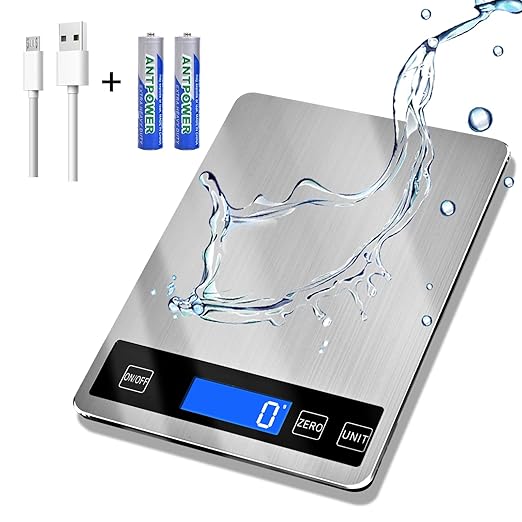33lb Food Scale, Digital Kitchen Scale Batteries and USB Charging,1g/0.05oz Precise Graduation, Waterproof Stainless Steel...
