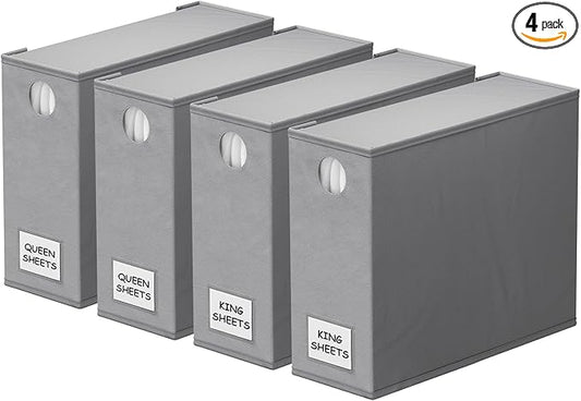 SpaceAid 4 Pack Bed Sheet Organizers and Storage, Foldable Organizer for Linen Closet, Sheets Set Folder Keeper with Windo...