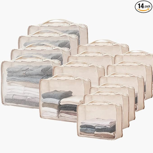 PEDOBALI 14 Pcs Packing Cubes for Suitcase Mesh Clothes Organizer Bulk, Lightweight Storage Bag, Toiletries Organizer Trav...