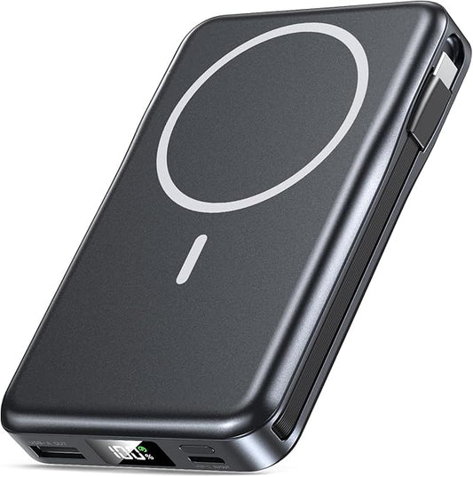 Magnetic Portable Charger, 10000mAh Power Bank, 5 in 1 Portable Charger with Built in Cable, 20W Fast Charging for Magsafe...