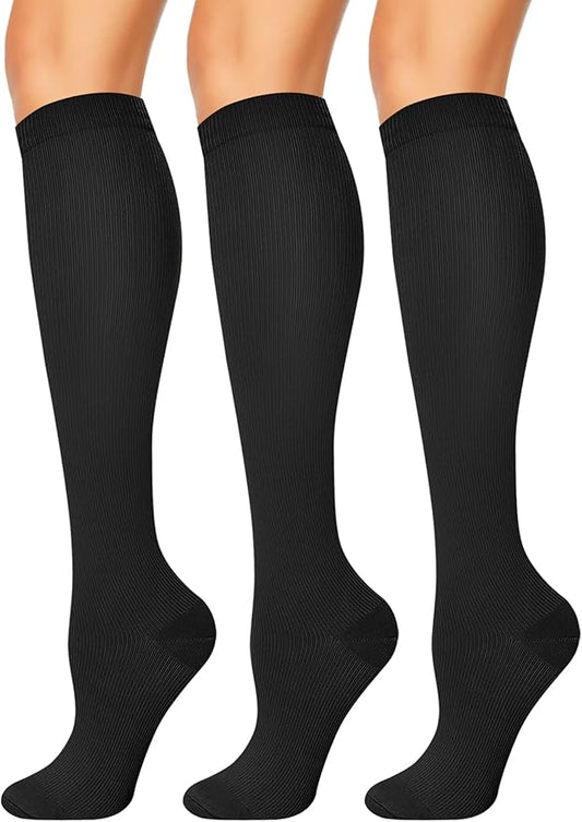 NANNBAKE 3 Pairs Compression Socks for Women & Men 15-20 mmHg,Best Support for Cycling Athletic Hiking Running