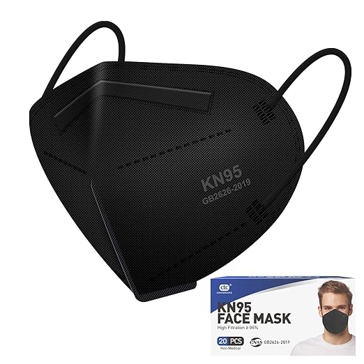 ctc connexions KN95 Black Face Masks 20pcs 5-Layer Cup Dust Masks Filtration Efficiency ≥95% Individually Packaged Breatha...
