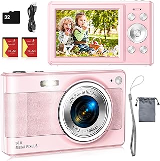 Upgrade Digital Camera, 56MP FHD 1080P Camera for Kids with 16x Zoom Anti Shake, Kid Camera with 32GB TF Card, Two Batteri...