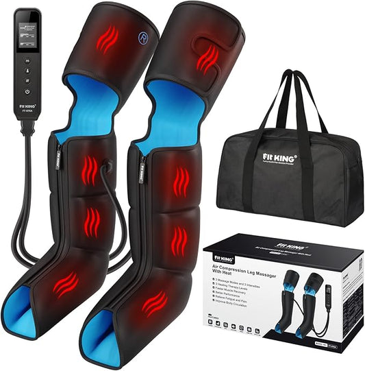 FIT KING Air Compression Leg Massager with Heat and Compression for Circulation and Pain Relief, Full Leg & Foot Massager ...