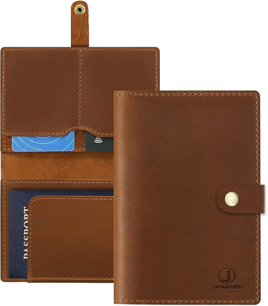 Jack&Chris Genuine Leather Passport Holder For Travel, RFID Blocking Handmade Passport Holder with Card Case Organized & S...