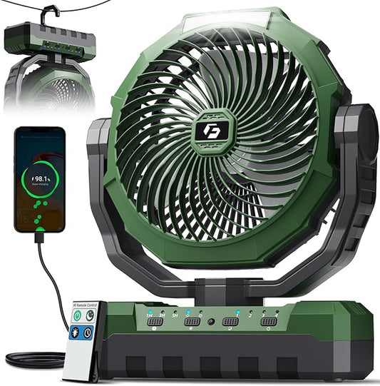 FRIZCOL 3-in-1 Camping Fan - Portable Fans Rechargeable - 24000mAh Battery Powered Fan(105Hrs) with Light & Remote for Ind...