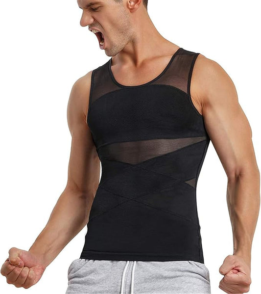TAILONG Men's Compression Shirt for Body Shaper Slimming Vest Tight Tummy Underwear Tank Top