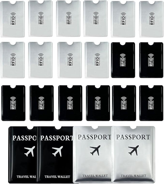 24PCS RFID Blocking Set - Waterproof Protectors for Credit/ID Cards & Passports, for Daily/Travel Use (10 Silver/10 Black ...