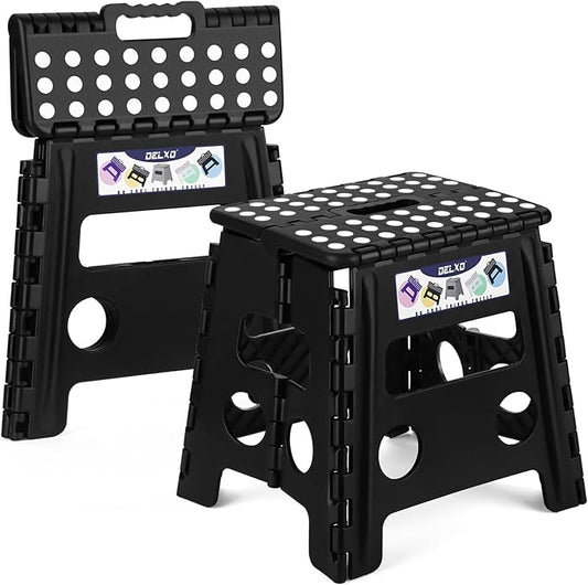 Delxo 13 inch 2 Pack Folding Step Stool, Non-Slip Foldable Stools Up to 300 LBS, Step Stool with Handle, Lightweight Colla...