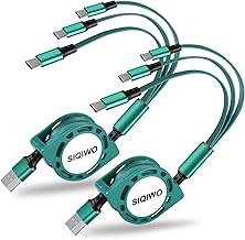 SIQIWO Multi USB C Retractable Cable, [3.3Ft/3A/2 Pack] QC 3.0 USB C Splitter Cable, 3 in 1 Charger Cord with 3 Type C Por...