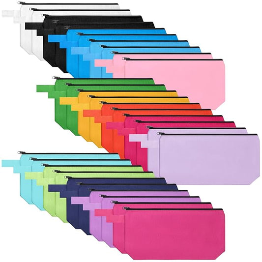 Saintrygo 30 Pcs Makeup Bag Travel Canvas Cosmetic Bag Bulk Multipurpose Small Makeup Pouch for Purse Portable Blank Zippe...