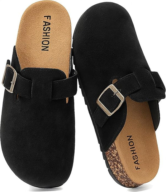 Women's Suede Clogs Mens Leather Mules Comfort Cork Footbed Antislip House Sandals Arch Support Potato Shoes with Adjustab...