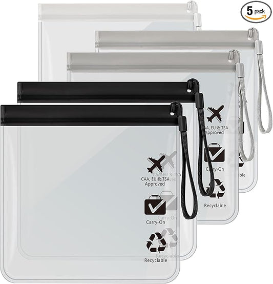 5Pcs TSA Approved Toiletry Bag-Quart Size Travel Bag for EU UK & US Carry-on Regulations Security, Quart Clear Toiletries,...