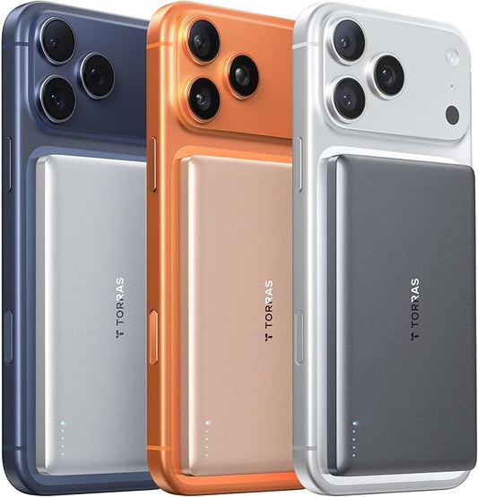 TORRAS MiniMag Power Bank, Ultra Slim 5,000mAh Wireless Portable Charger with USB-C Cable, Fast Charging iPhone Air Magnet...