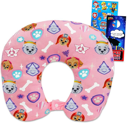 Paw Patrol Travel Neck Pillow Set - Bundle with 13" Neck Pillow, Stickers, and More | Pup Travel Accessories Kit for Kids