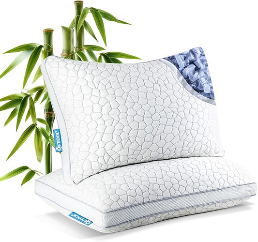 Shredded Memory Foam Pillows 2 Pack, Rayon Derived from Bamboo Pillow Queen Size Set of 2, Cooling Gel Pillows for Sleepin...