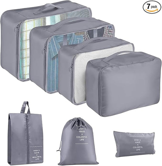Packing Cubes for Travel - 7 Set Luggage Organizer Bags for Family, Mesh Breathable Travel Packing Cubes for Suitcases Dur...