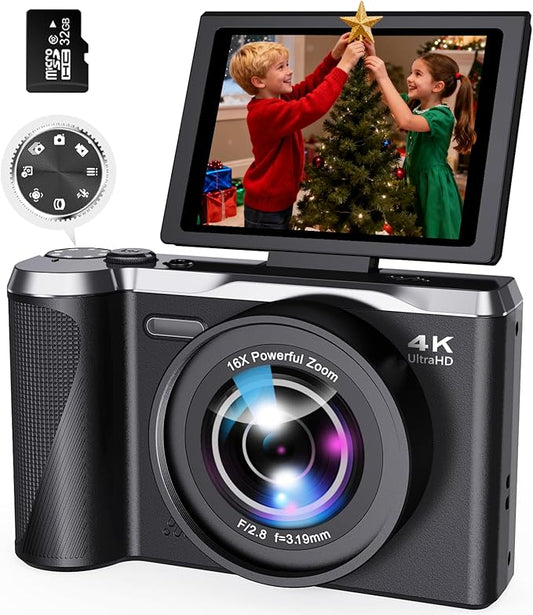 Digital Camera 4K for Photography and Video, 56MP Autofocus Vlogging Camera for YouTube, 3" 180° Flip Screen & 16X Digital...