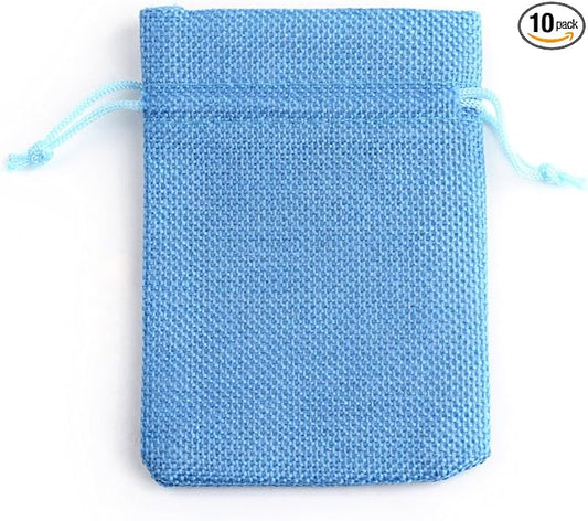 10Pcs Polyester Imitation Burlap Packing Pouches Drawstring Bags, Blue Cosmetic Bag Multipurpose Travel Toiletry Pouch, St...