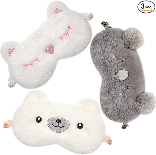 SATINIOR 3 Pieces Cute Eye Mask for Sleeping Cartoon Animal Cat Sleeping Mask Soft Eye Cover for Women Adult Travel Party,...