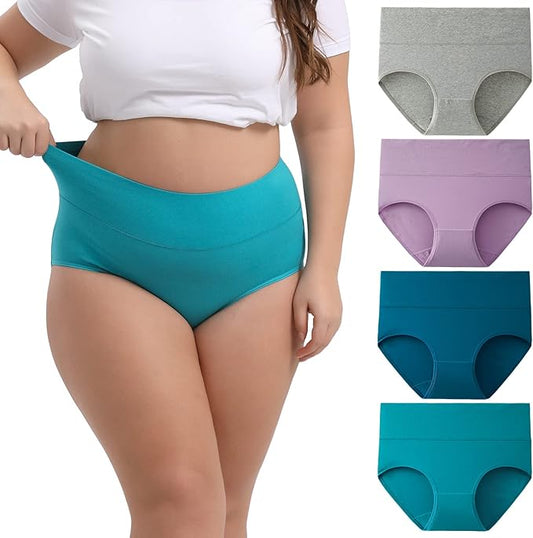 INNERSY Women's Plus Size XL-5XL Cotton Underwear High Waisted Briefs Panties 4-Pack