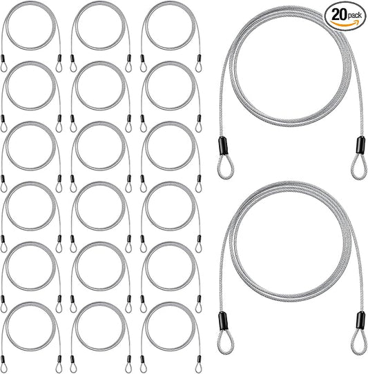 MBAIYO 20 Pack Cable Locks, 4.9ft x 3mm Steel Security Cable Lock with Double Loops Luggage Bike Locks Travel Safety Wire ...