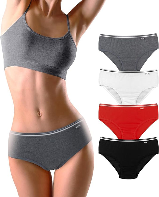 SO-EN Women's Bikini Cotton Blend Underwear, Assorted color, Pack of 6. (BBCZ6-476)