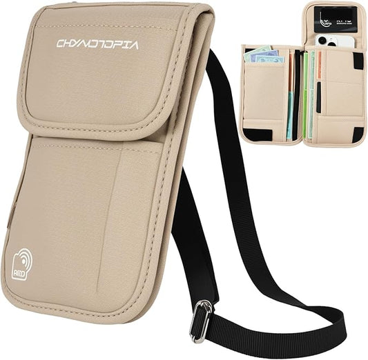 Neck Wallet & RFID Blocking Passport Holder for Travel – Waterproof Hidden Travel Wallet with Card Slots, Adjustable Stra...