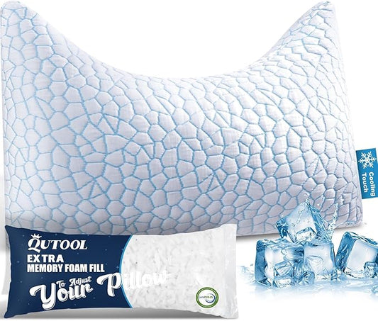 QUTOOL Cooling Side Sleeper Pillow for Neck and Shoulder Pain Relief, Adjustable Curved Shredded Memory Foam Bed Pillows f...