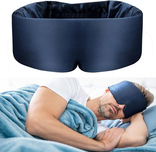 SOLZEK Nature Silk Sleeping Mask Soft Featherweight Eye Mask Large Wrap-Around Blindfold with Adjustable Velcro Blackout f...