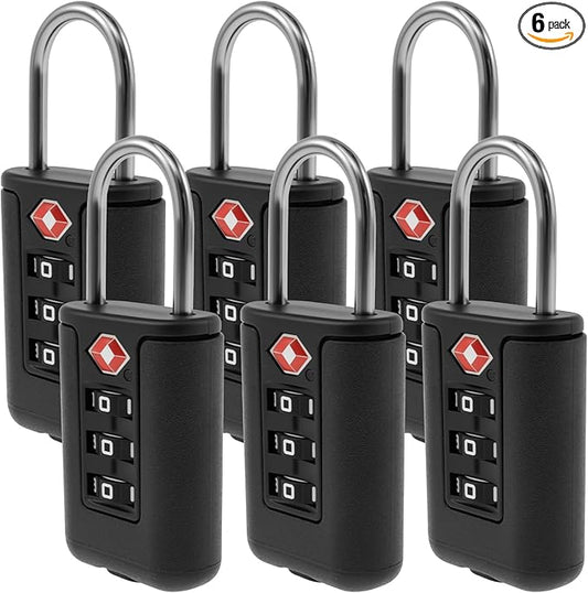 6 Pack Luggage Locks TSA Approved 3 Digit Travel Combination Portable Small Padlocks Stainless Steel TSA Accepted Toolbox ...