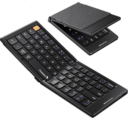 ProtoArc Foldable Compact Keyboard, XK04 Portable Bluetooth Keyboard with PU Leather Cover, Pocket-Sized Wireless Travel K...