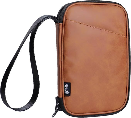 family passport holder for 4 brown multiple passport bag passport wallet for travel passport cover rfid blocking for women...