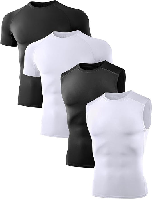 Dalavch 4 Pack Compression Shirts and Tank Tops Men Short Sleeve/Sleeveless Athletic Undershirt for Sport