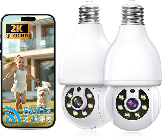 2K Light Bulb Security Camera 5G&2.4G WiFi Security Cameras Wireless Outdoor Indoor,360°Bulb Cameras for Home Security Out...