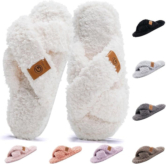 VIVASUN Slippers for Women Fuzzy House Slippers with Memory Foam Slip-on Open Toe House Shoes Warm Cozy Cashmere Slipper I...
